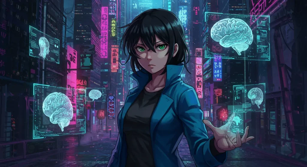 أفضل 10 أنمي خيال علمي مثل Cyberpunk Edgerunners 2 9 Anime detective in dystopian city with digital holograms