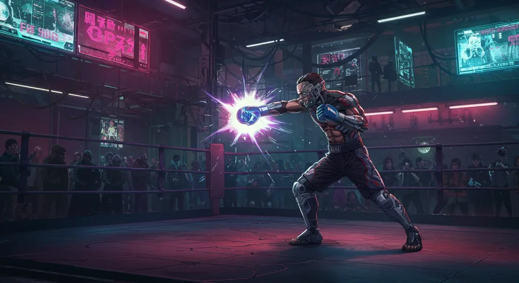 أفضل 10 أنمي خيال علمي مثل Cyberpunk Edgerunners 2 2 Anime fighter in powered exoskeleton boxing ring