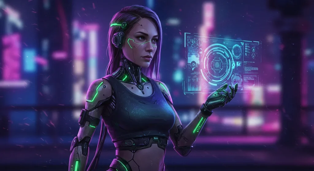 أفضل 10 أنمي خيال علمي مثل Cyberpunk Edgerunners 2 11 Female cyborg soldier in futuristic city