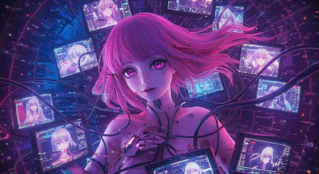 أفضل 10 أنمي خيال علمي مثل Cyberpunk Edgerunners 2 5 Girl connected to cyberspace with glitching screens