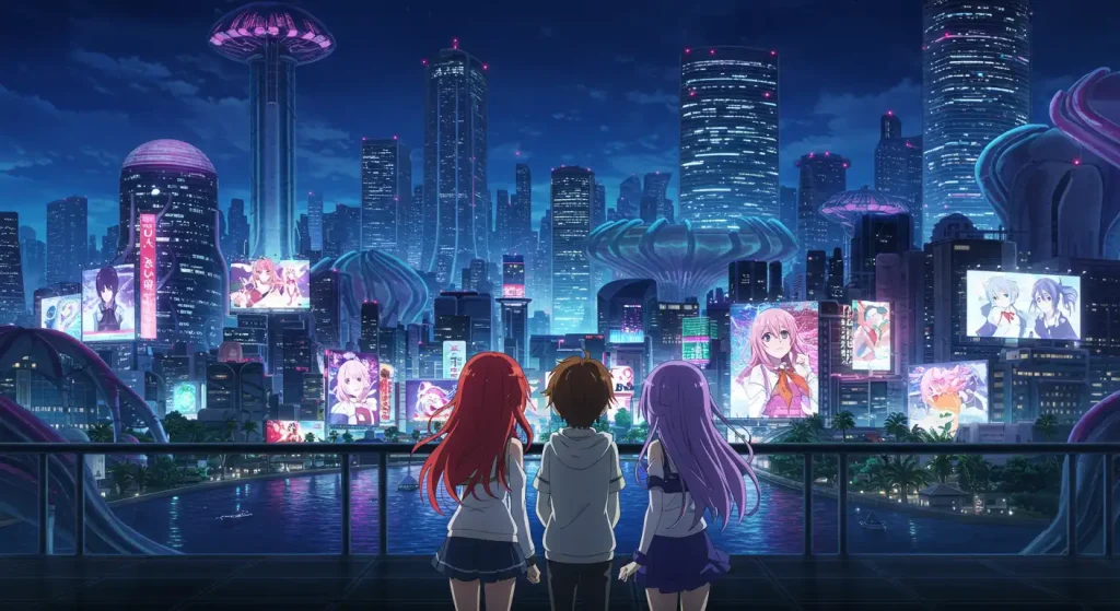 أفضل 10 أنمي خيال علمي مثل Cyberpunk Edgerunners 2 4 Three friends in futuristic artificial island city