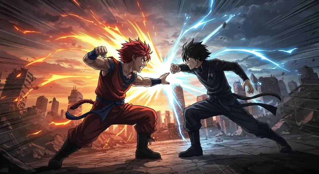 أفضل أنمي للمبتدئين: دليل شامل لعشاق الأنمي الجدد 4 مشهد قتال ملون وحماسي من أنمي شونين شهير.