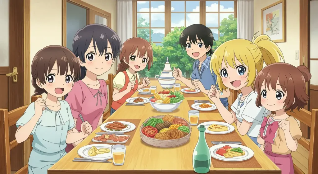 أفضل أنمي للمبتدئين: دليل شامل لعشاق الأنمي الجدد 6 مشهد عائلي مبهج من أنمي مناسب للمشاهدة مع الأسرة.