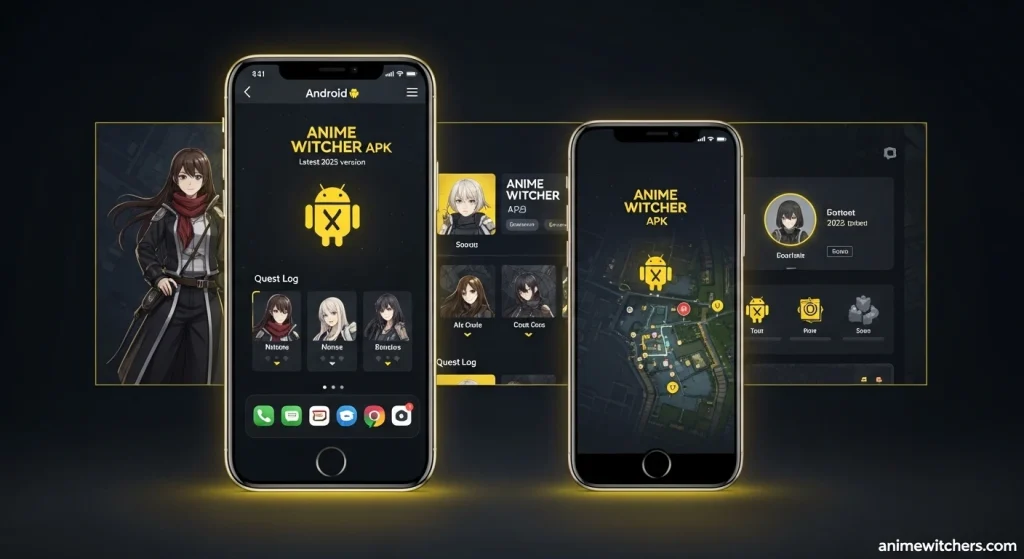 تحميل Anime Witcher APK آخر إصدار 2025 مجانا للأندرويد و الآيفون مع واجهة أنيقة باللونين الأسود والأصفر