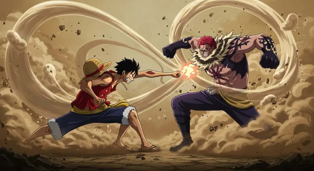 لوفي ضد كاتاكوري – المواجهة الأسطورية في أنمي ون بيس