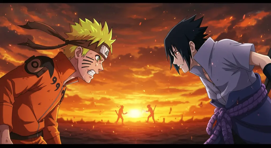 صورة توضح التأثير العالمي لمواجهة ناروتو ضد ساسكي على مجتمع الأنمي.