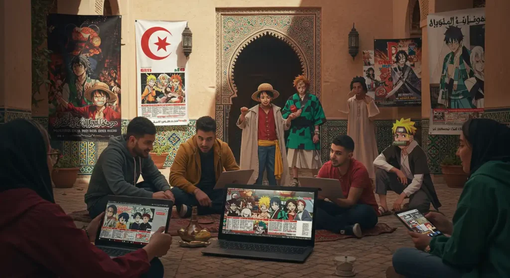 أخبار الأنمي في المغرب / أخبار الأنمي في الجزائر 1 عشاق الأنمي في المغرب والجزائر يتابعون أحدث أخبار الأنمي في أجواء محلية مع ملصقات شخصيات مشهورة.