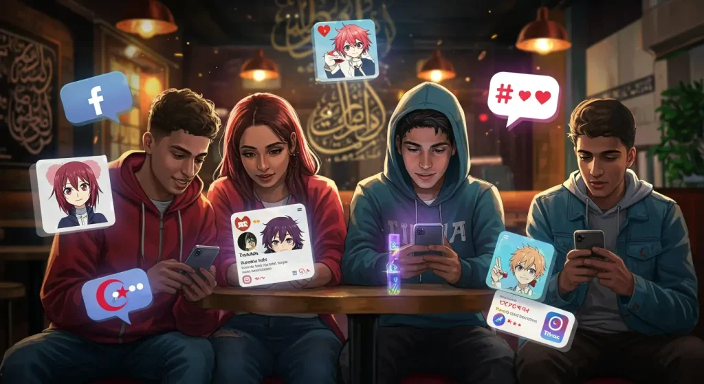 أخبار الأنمي في المغرب / أخبار الأنمي في الجزائر 4 شباب من المغرب والجزائر يستخدمون فيسبوك وتيك توك وإنستغرام لمتابعة أخبار الأنمي ونشرها عبر وسائل التواصل الاجتماعي.