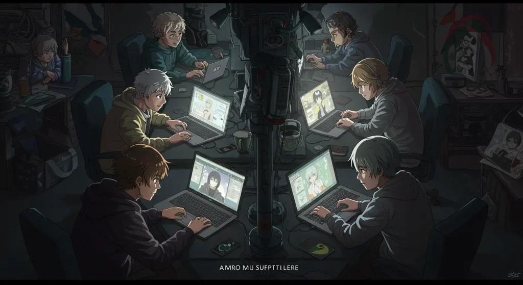 أخبار الأنمي في المغرب / أخبار الأنمي في الجزائر 5 “معجبو الأنمي في المغرب والجزائر يترجمون الحلقات إلى العربية باستخدام الحواسيب المحمولة، مما يعكس دور الفانسب في نشر الأنمي وبناء مجتمع من المعجبين.”