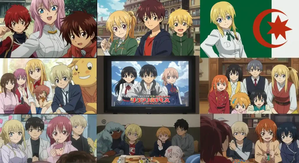 أخبار الأنمي في المغرب / أخبار الأنمي في الجزائر 10 "صورة ملونة تعرض أبرز الأنميات التي يتابعها الجمهور في المغرب والجزائر على الشاشات والهواتف."