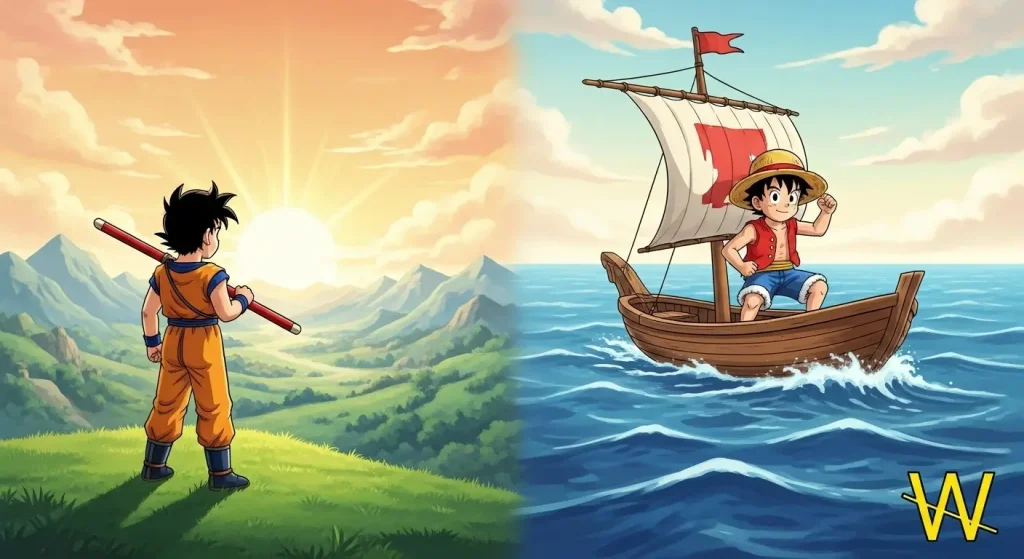 Dragon Ball vs One Piece: إرث الأنمي الأعظم بعد 30 عامًا 3 صورة تُظهر بدايات الأسطورة بين Dragon Ball vs One Piece حيث يبدأ لوفي وغوكو رحلتهما نحو المجد في عالم الأنمي والشونين.