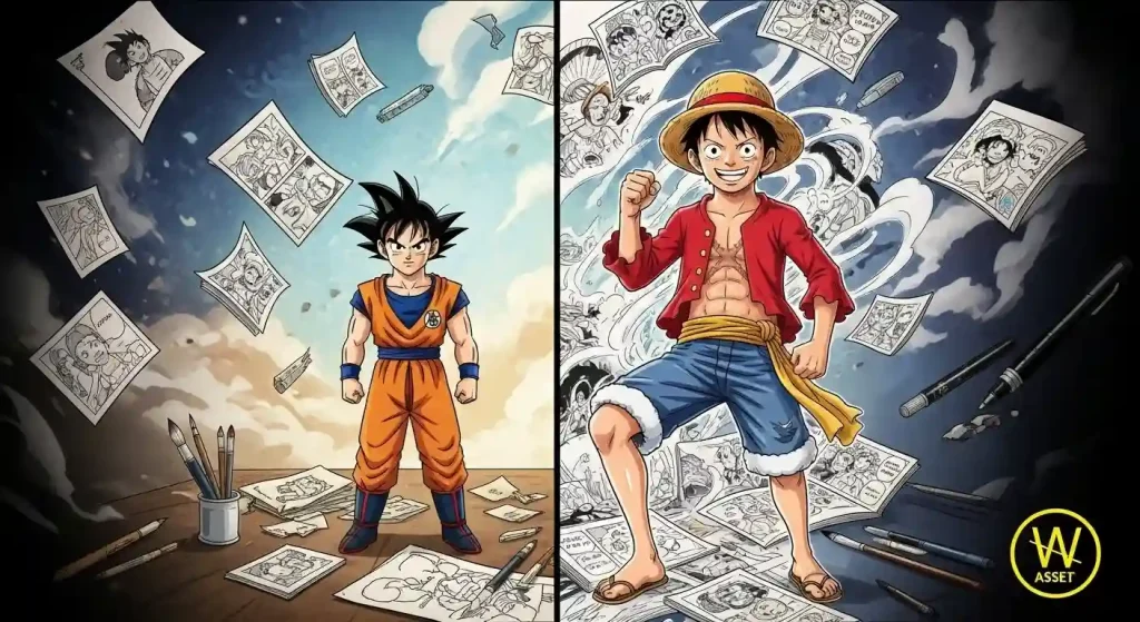 Dragon Ball vs One Piece: إرث الأنمي الأعظم بعد 30 عامًا 5 صورة فنية تقارن بين أسلوب الرسم والسرد في Dragon Ball vs One Piece وتوضح اختلاف الأجيال بين فن أكيرا تورياما وإييتشيرو أودا.